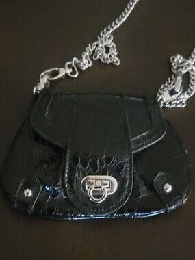 Patent Black Mini Crossbody with Crystal Medallion Accent